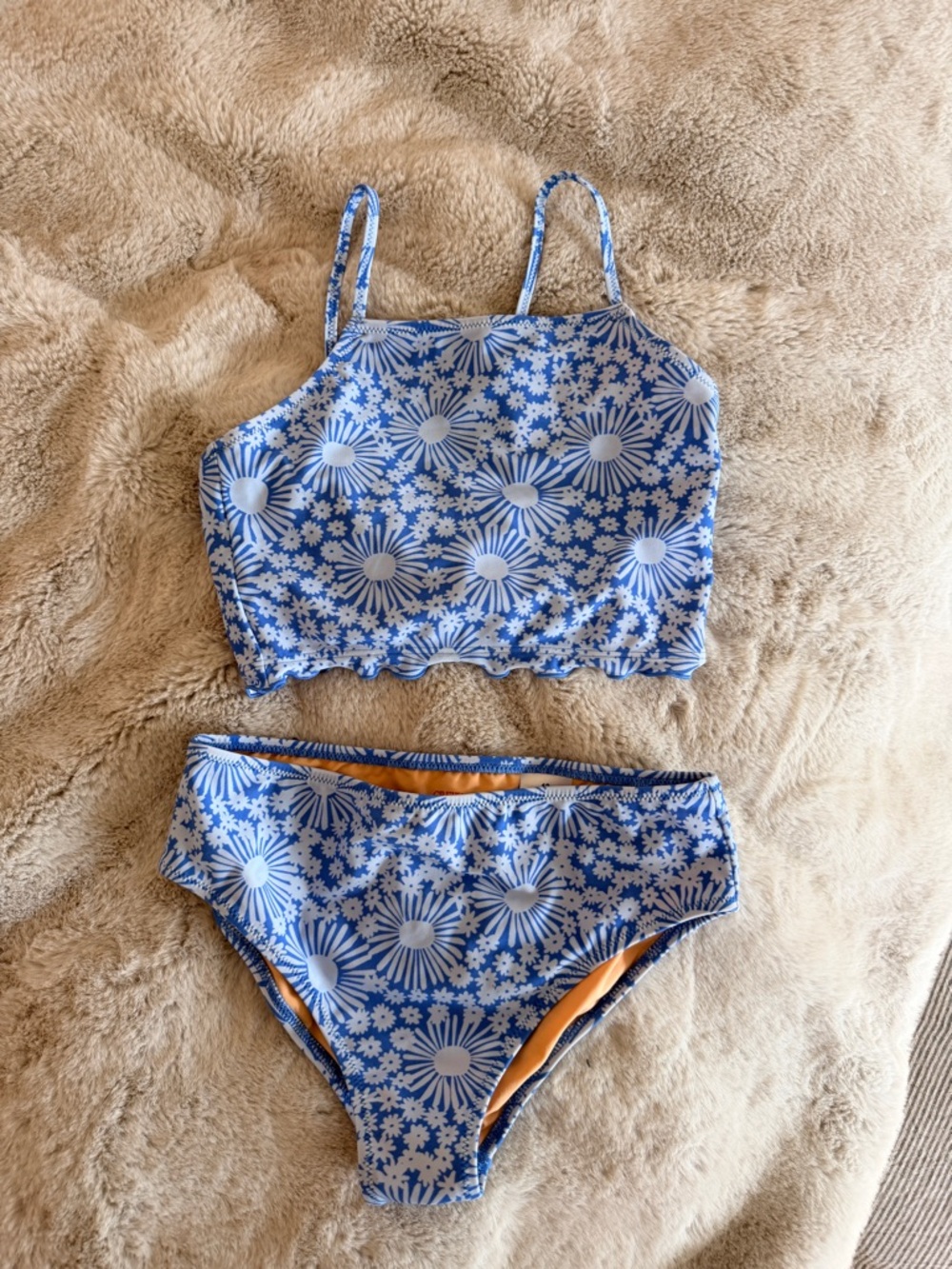 J. Crew Girls Blue and White Floral Tankini Set